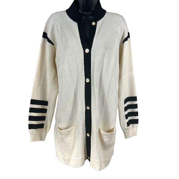 Alnoral Sweaters - Vintage Alnoral Varsity Prep Style Cream & Black Wool Blend Cardigan Sweater